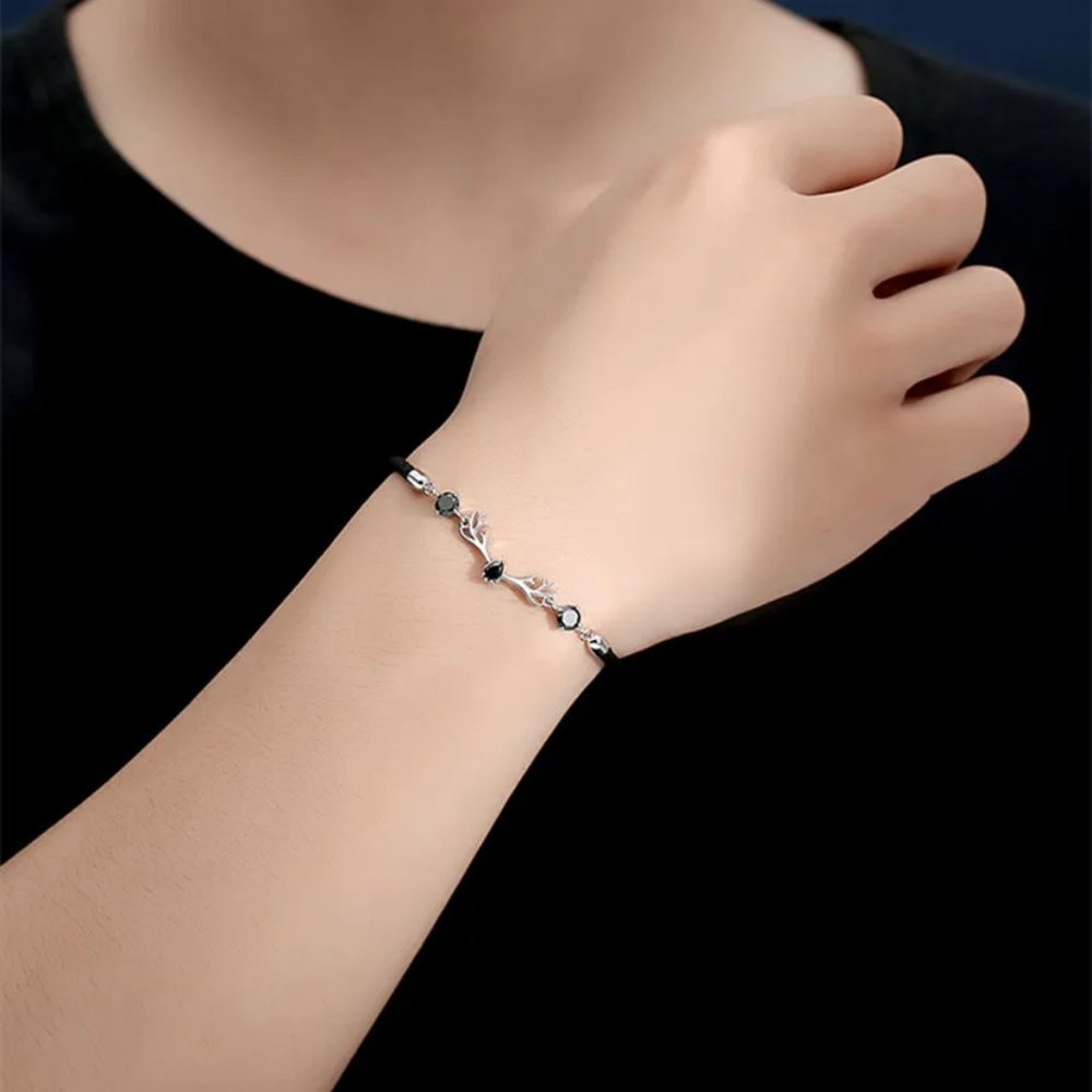 Stunning Ladies Black & Solid .925 Sterling Silver Deer Cubic Zirconia Bracelet - Picture 5 of 5